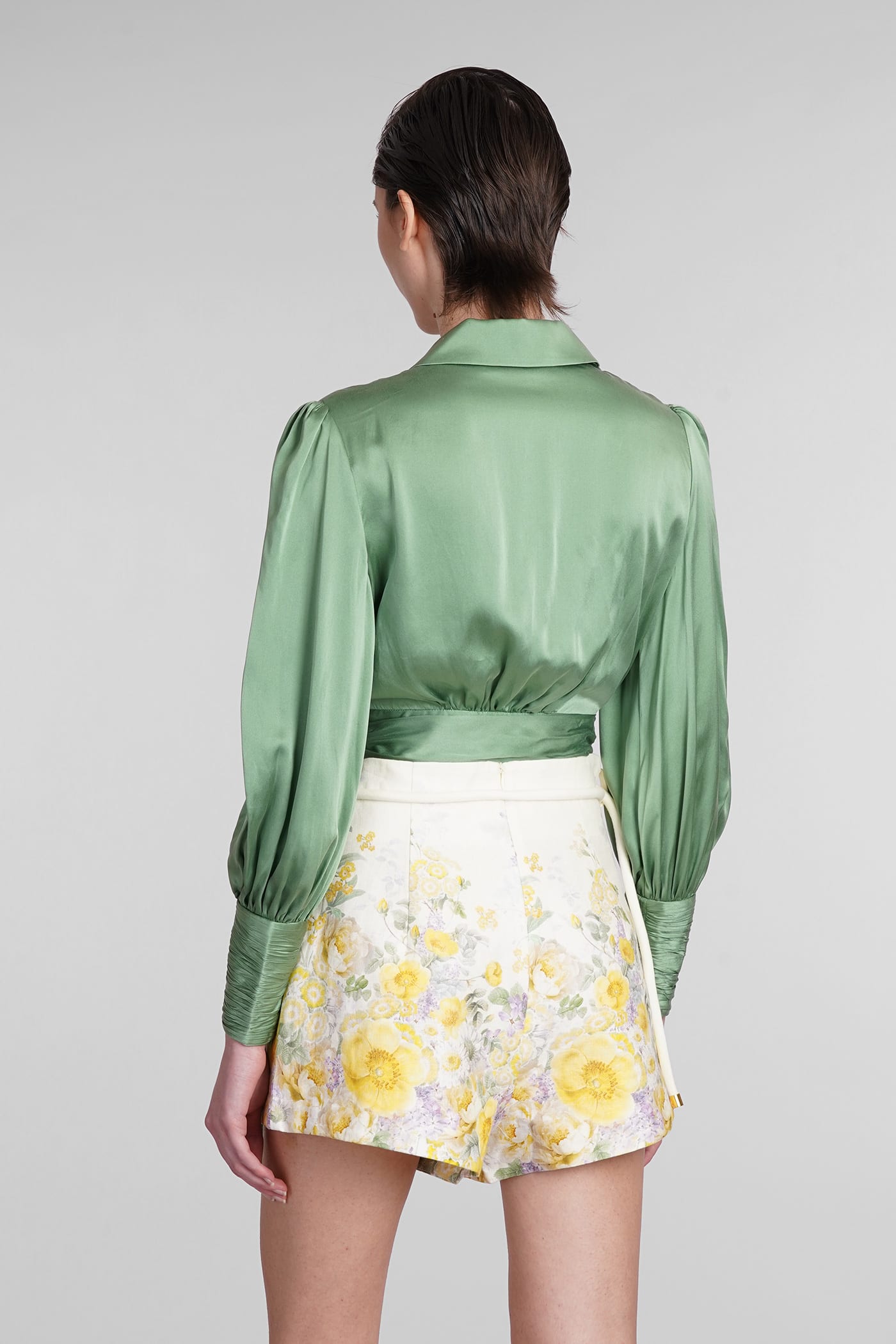 Silk cropped wrap top - Green