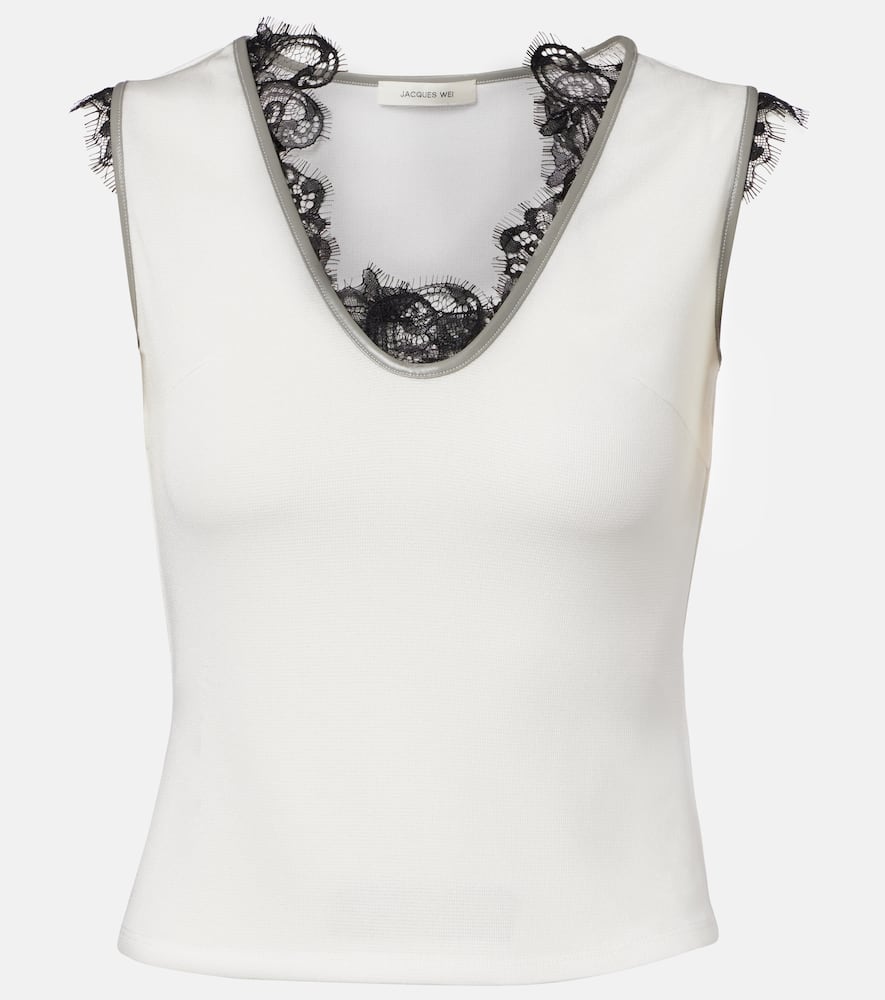 Layered lace-trimmed jersey top
