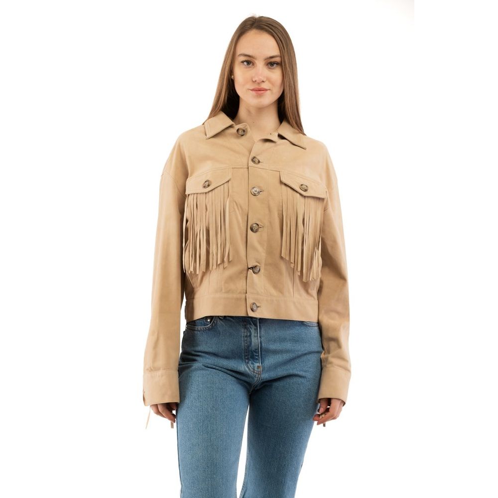 Fringe-Trim Cotton Jacket — Beige
