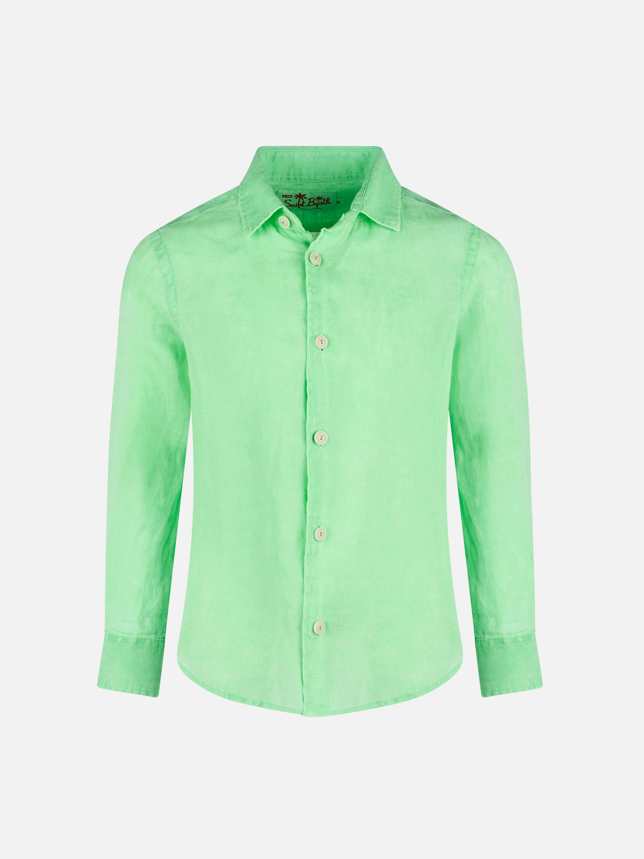 Water Fluo Green Kid Linen Shirt Agnes