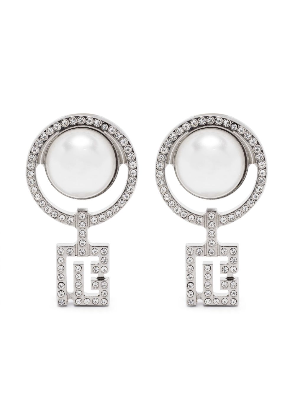 Balmain Pre-Owned Art Deco clip-on earringssilver-tone polished finish clip-on design round-cut white crystals faux-pearl embellishment These earri...