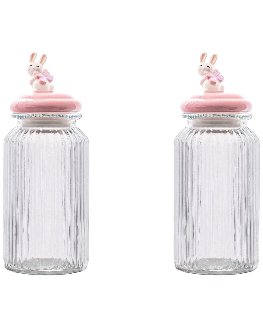 Set Of 2 Figural Knob Glass Canisters