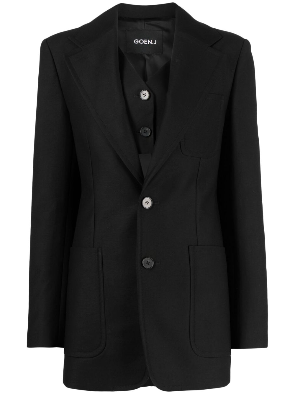 Notched-lapels single-breasted blazer - Black
