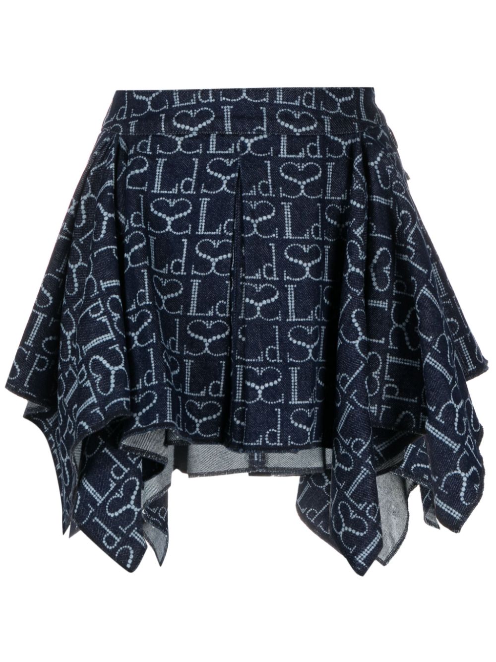 Monogram-pattern asymmetric miniskirt - Blue