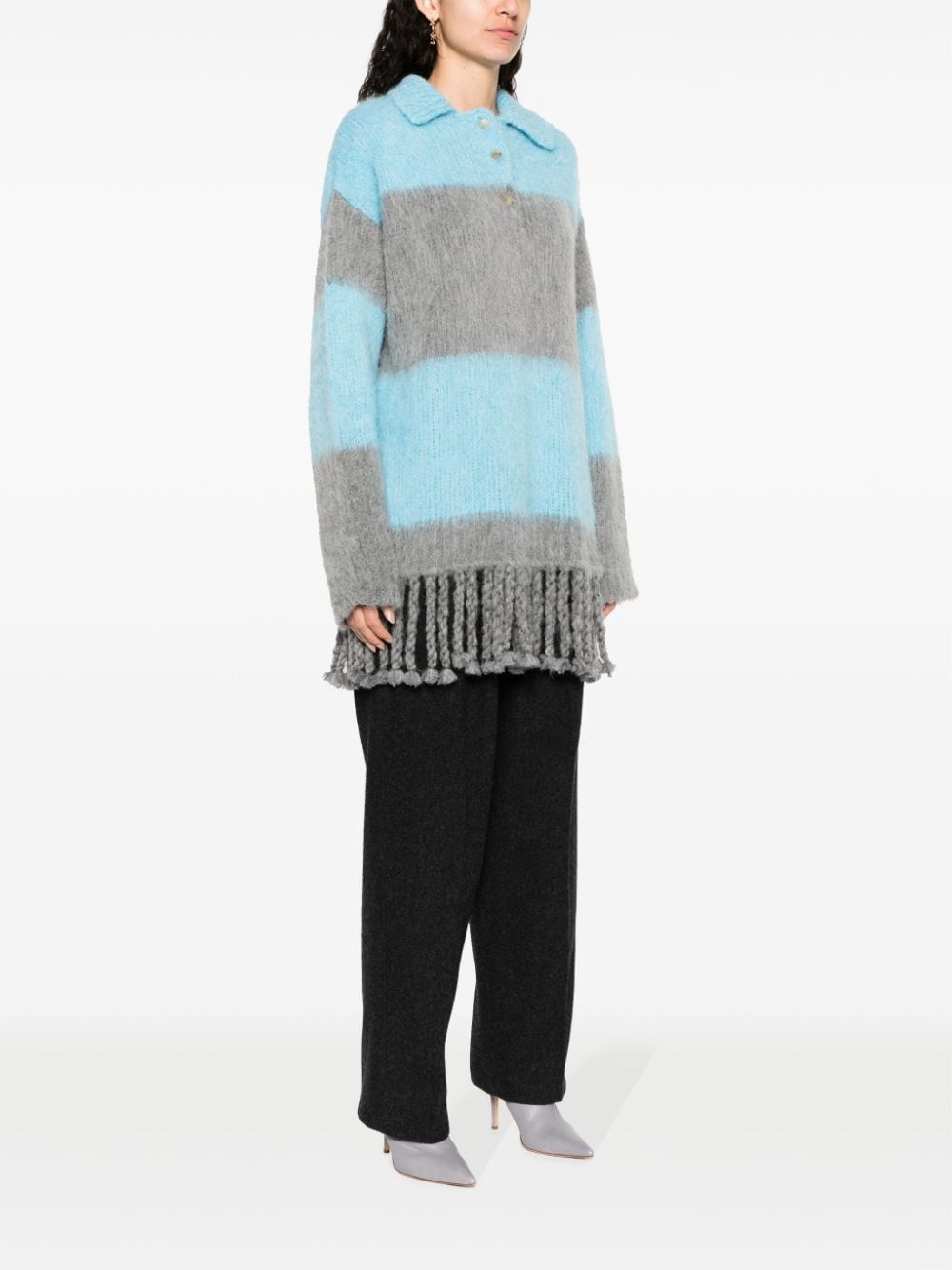 Brushed Effect Fringed Edge Sweater Mini Dress
