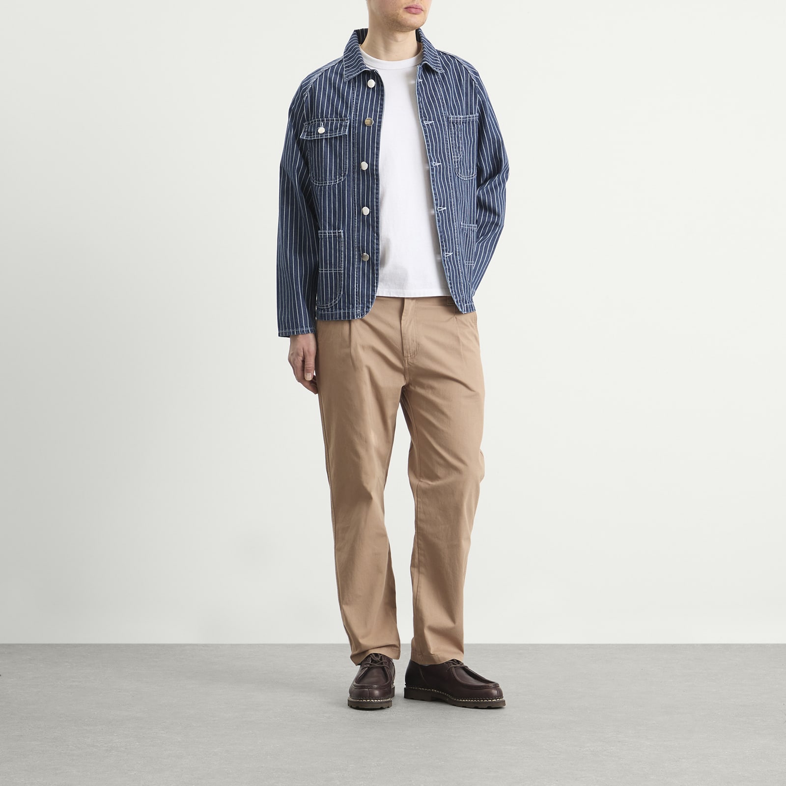 Men's Pinstripe Denim Coverall Jacket in Indigo