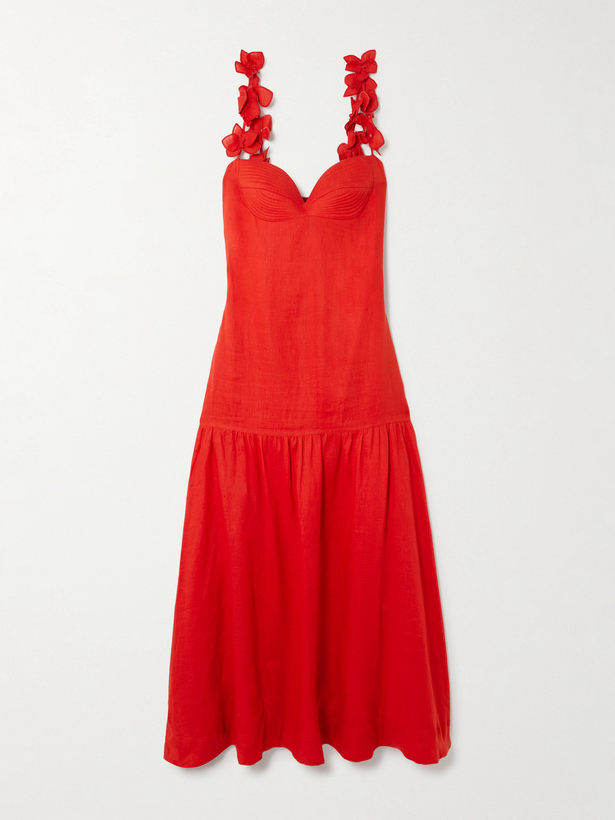 Ser Arte Appliquéd Linen Maxi Dress - Red