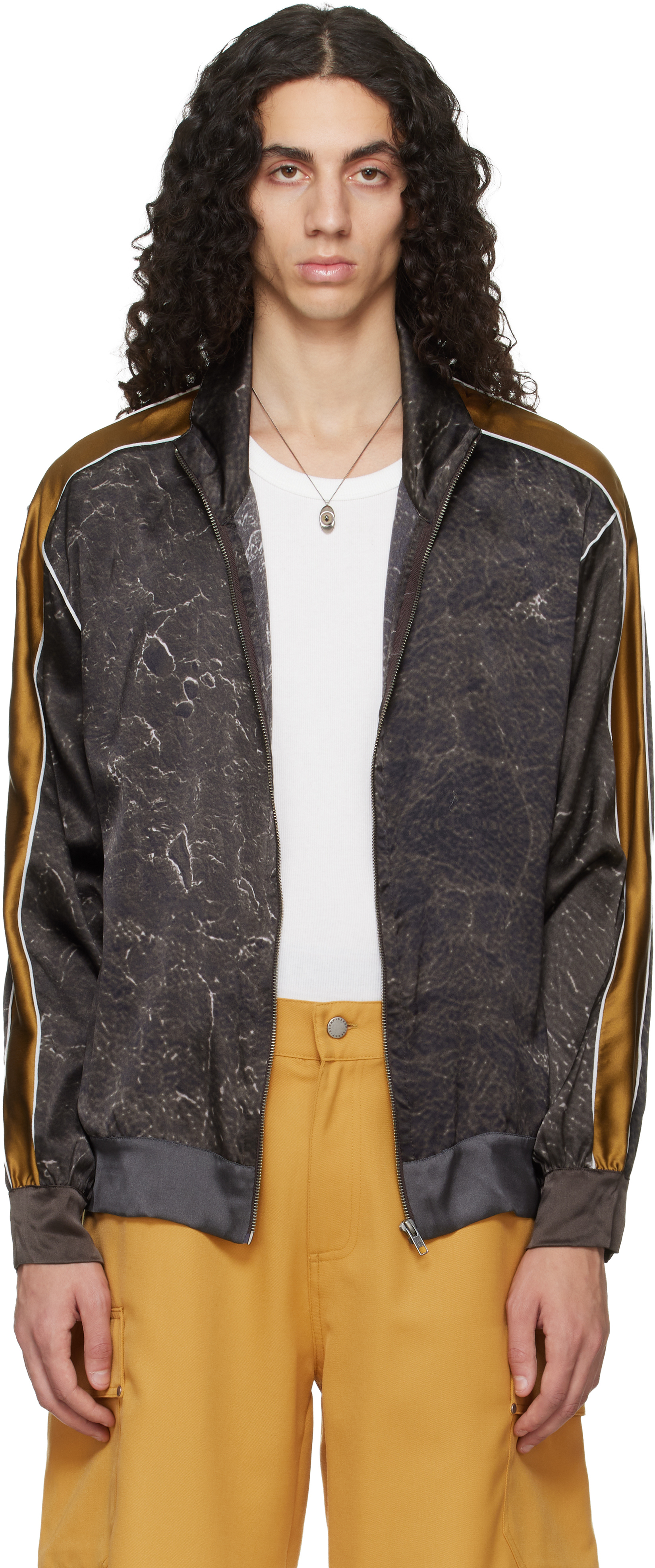Brown Satin Silk Football Track Jacket