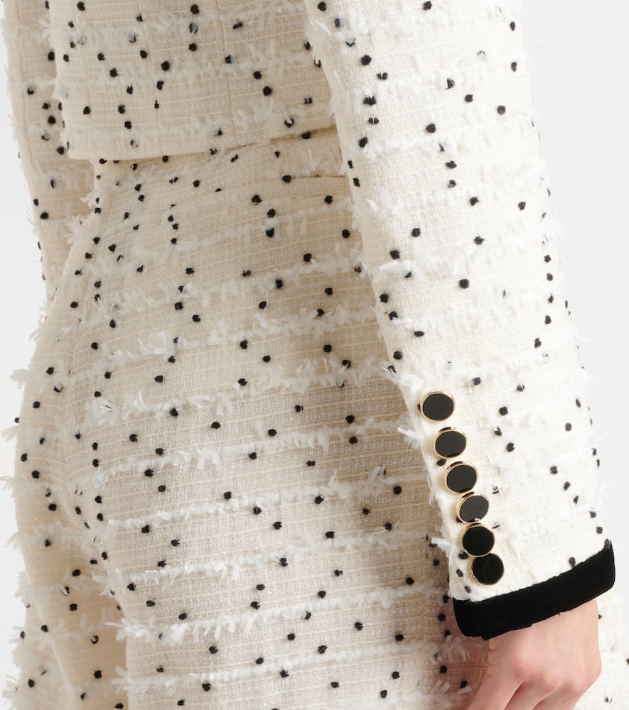 Polka-dot fringed wool-blend tweed jacket