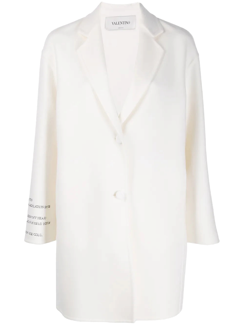 Poem-Embellished Wool-Cashmere Coat — White