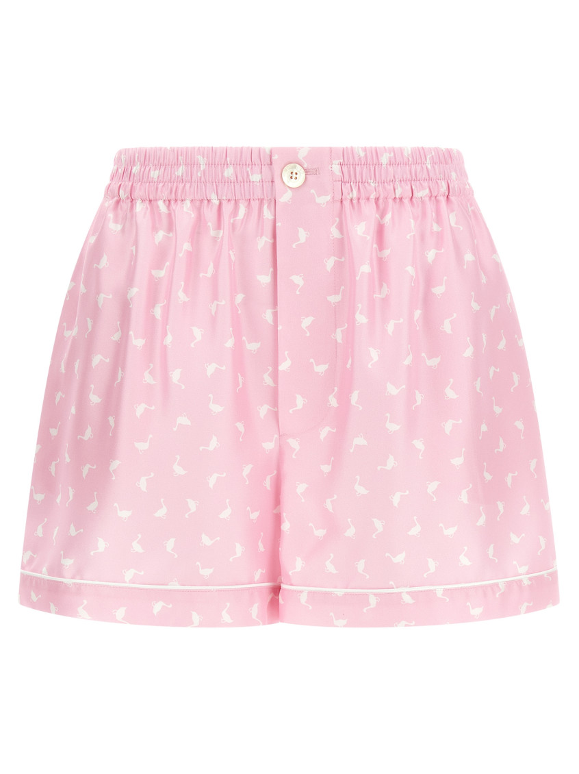 Moschino - pleated shorts bird print button detai