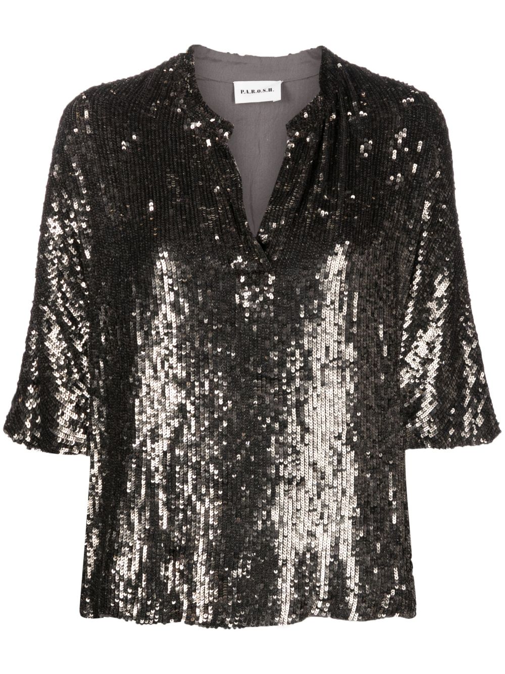 Sequin-embellished short-sleeve blouse - Green