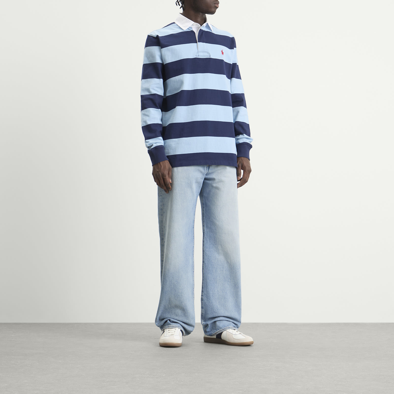 Men's Long Sleeve Rugby Shirt in Powder Blue/Newport Navy
