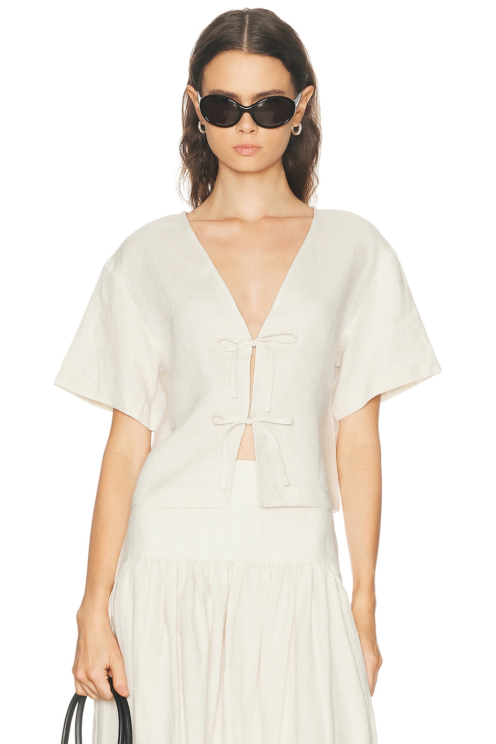 Staud Ava Linen Top in Natural - Neutral. L also in M