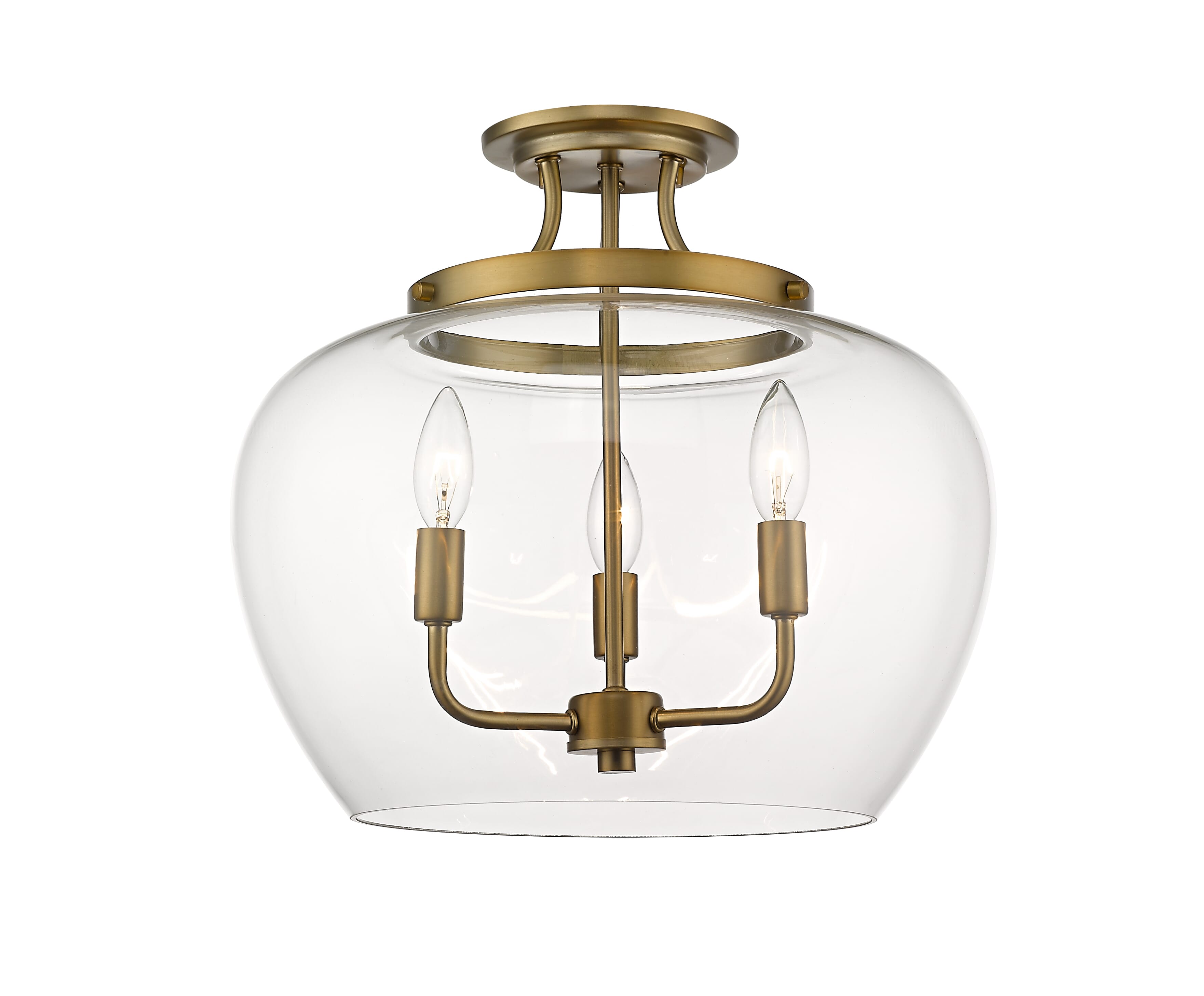 Joliet 3-Light Semi Flush Mount Ceiling Light In Olde Bra