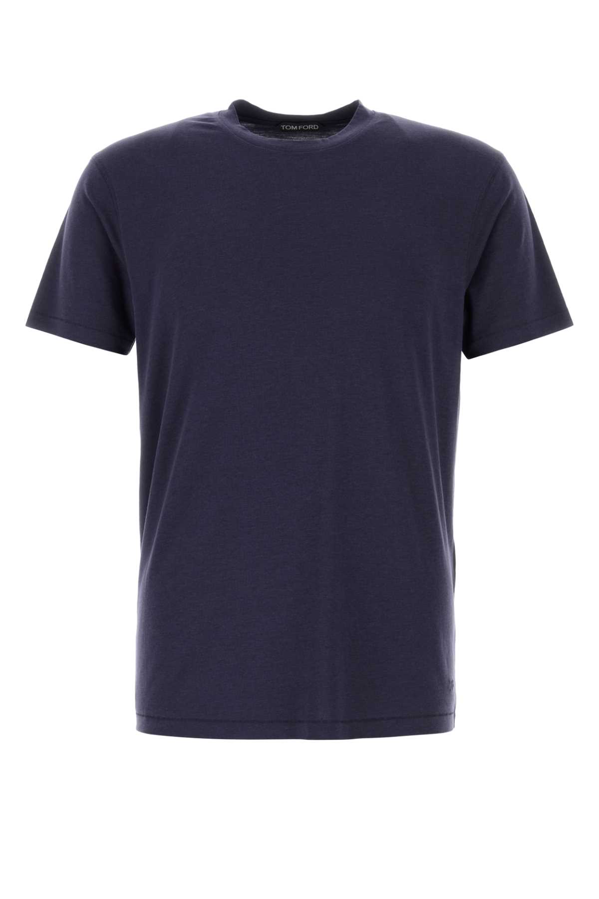 Blue Crewneck T-shirt With Logo Embroidery On The Front In Cotton Blend Man