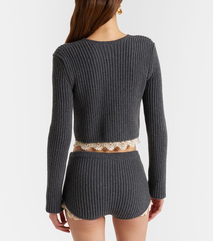 Cropped crochet-trimmed cashmere cardigan