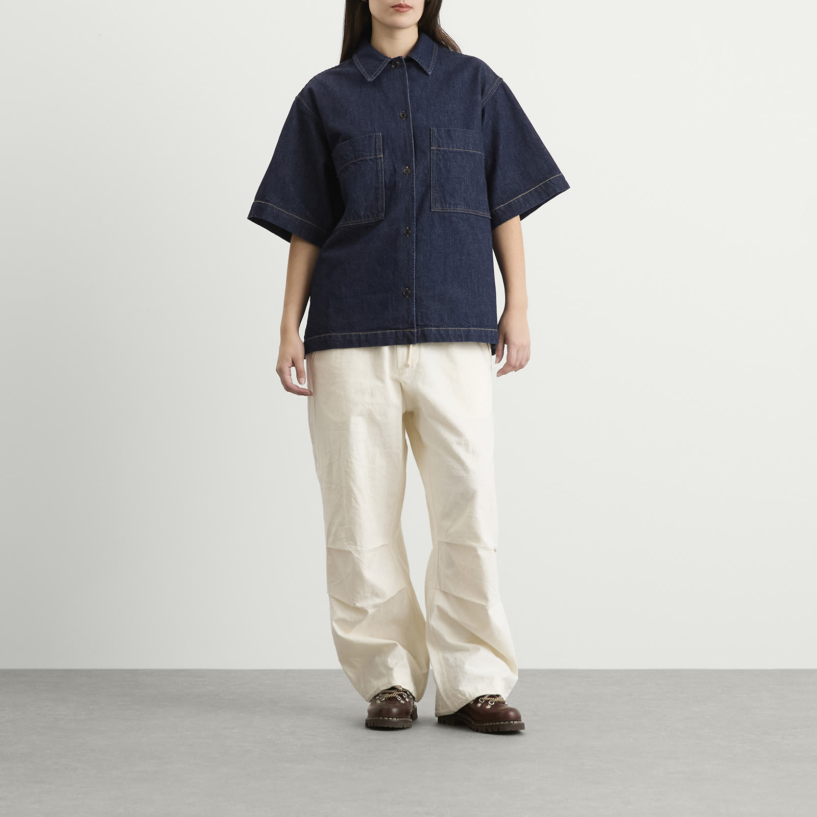 Women's Okinawa Denim Short Sleeve Shirt Blue