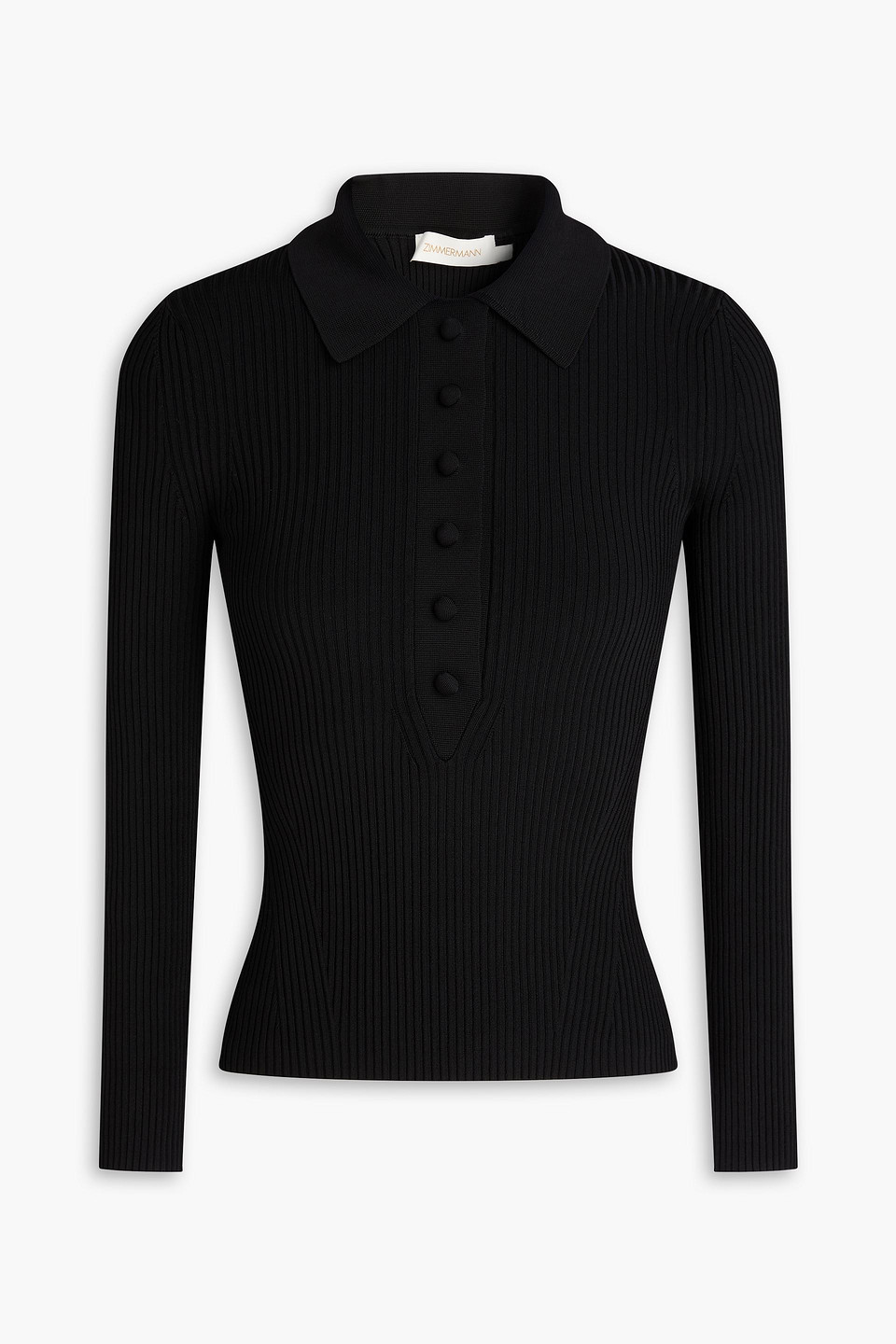 Ribbed-knit polo shirt - Black - 00