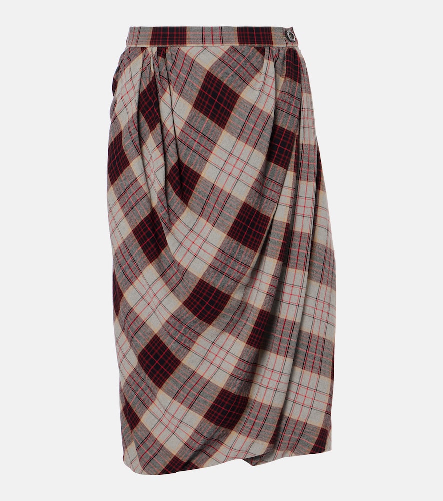 Drunken Drape checked midi skirt