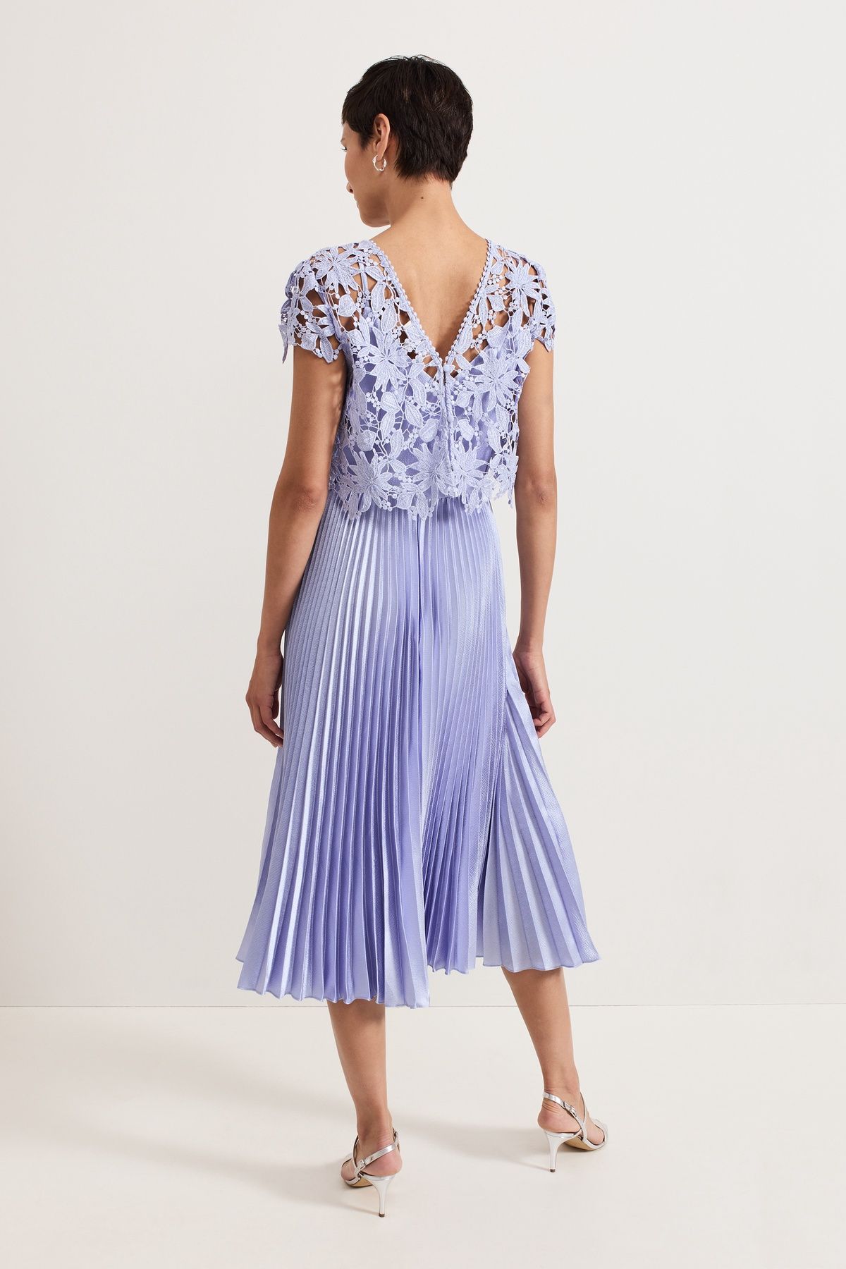 Phase Eight Dana Lace Double Lay Pleated Midi Dress In Pale Blue