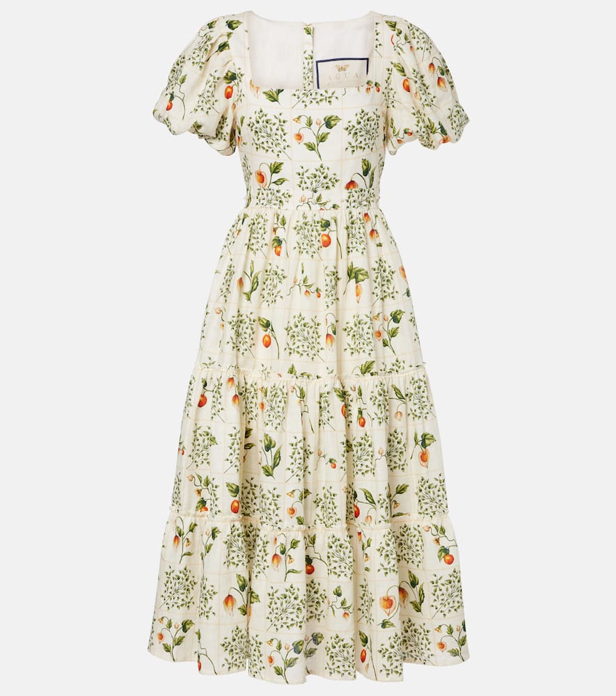 Embellished printed linen midi dress