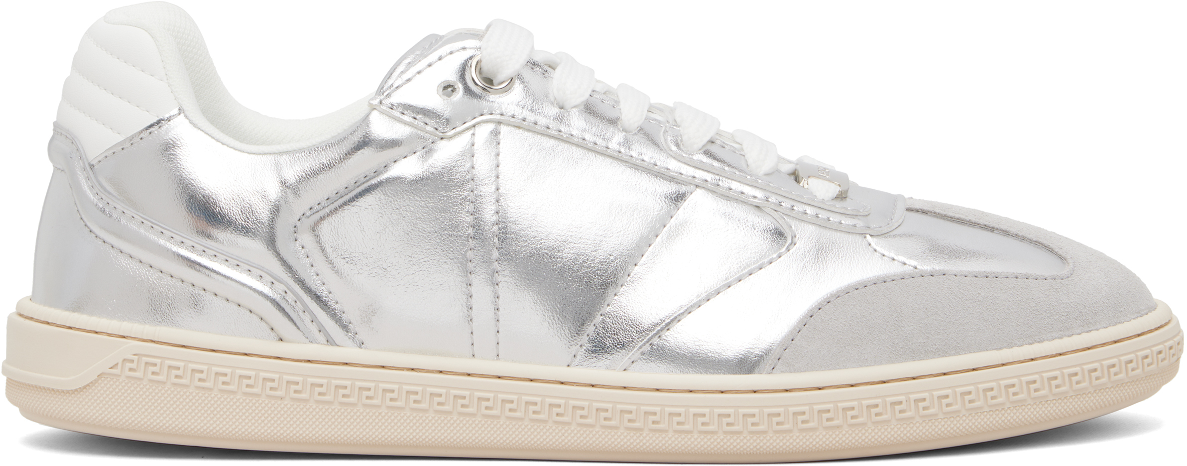Silver Greca Court Metallic Sneakers