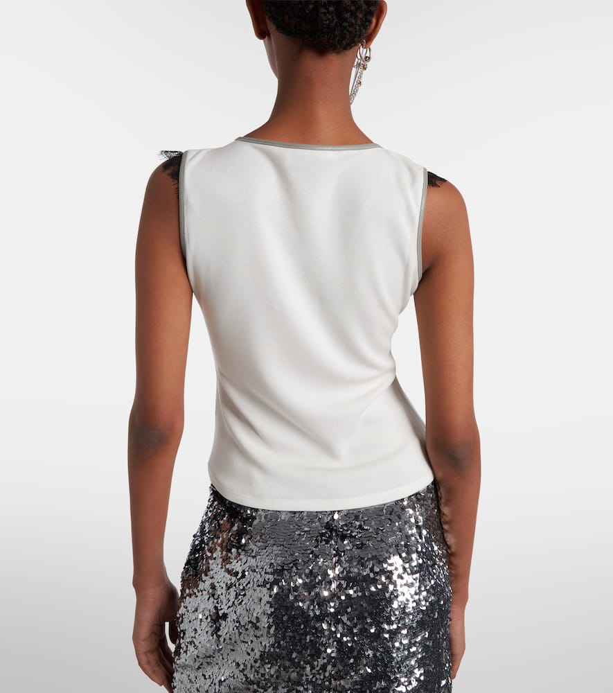 Layered lace-trimmed jersey top
