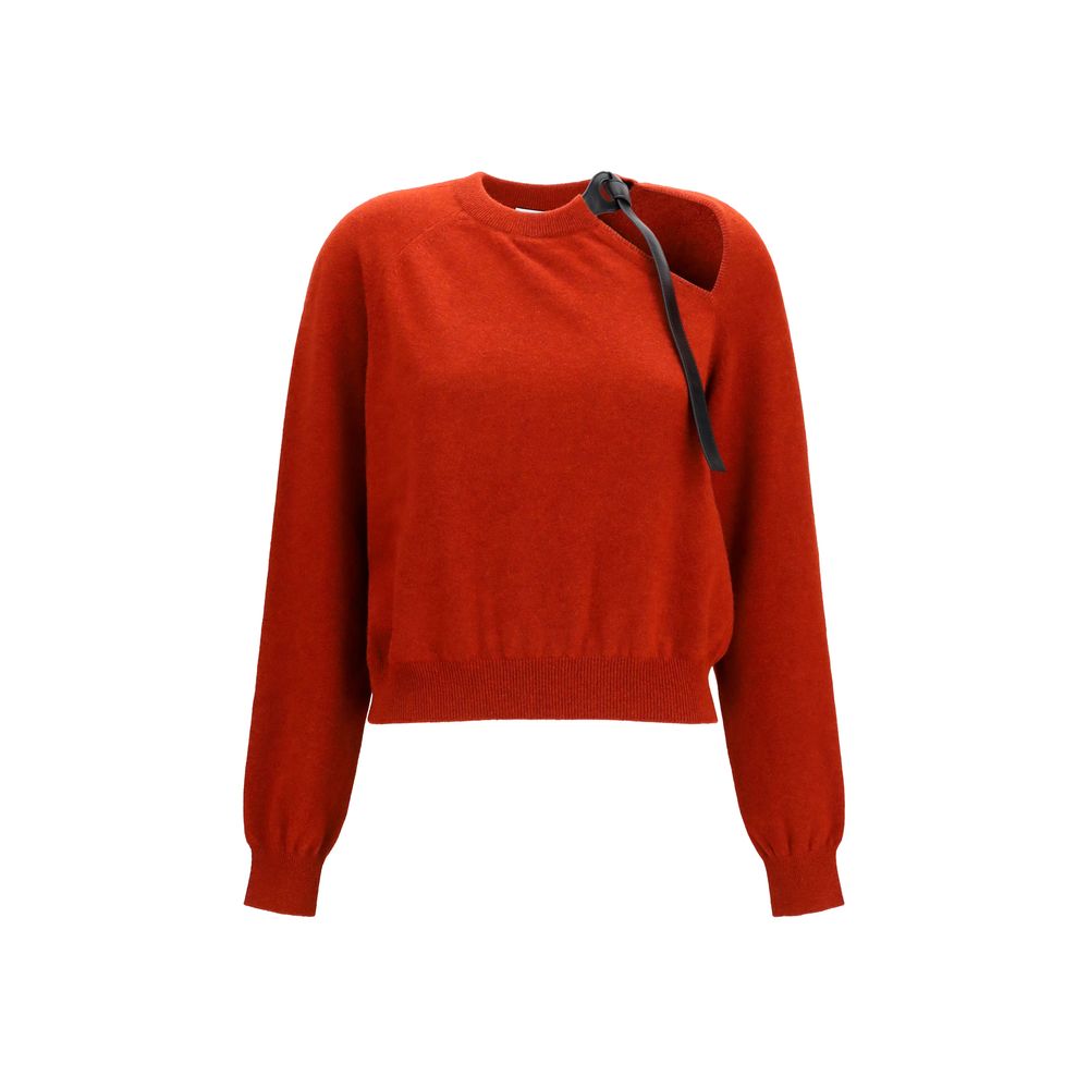 Merino Wool Cut-Out Crewneck Sweater — Red