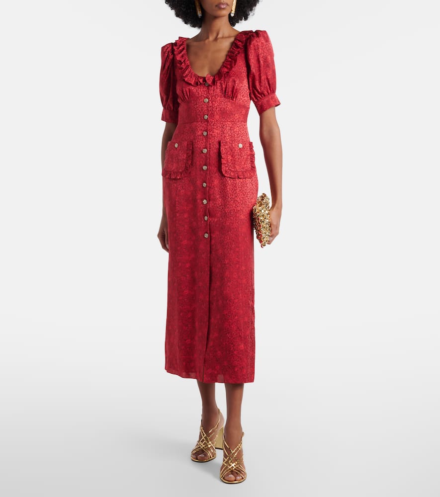 Floral silk jacquard midi dress