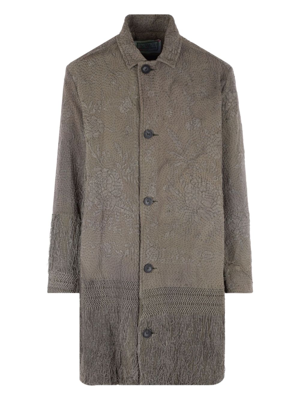 Embroidered-fringe coat - Brown