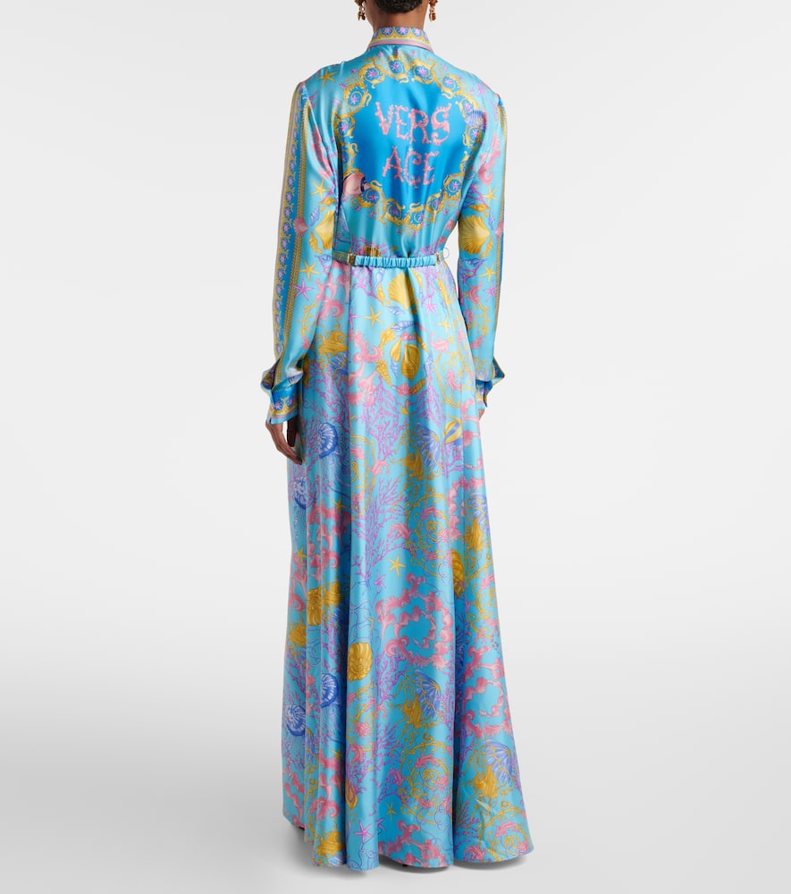 Underwater Barocco silk twill maxi dress