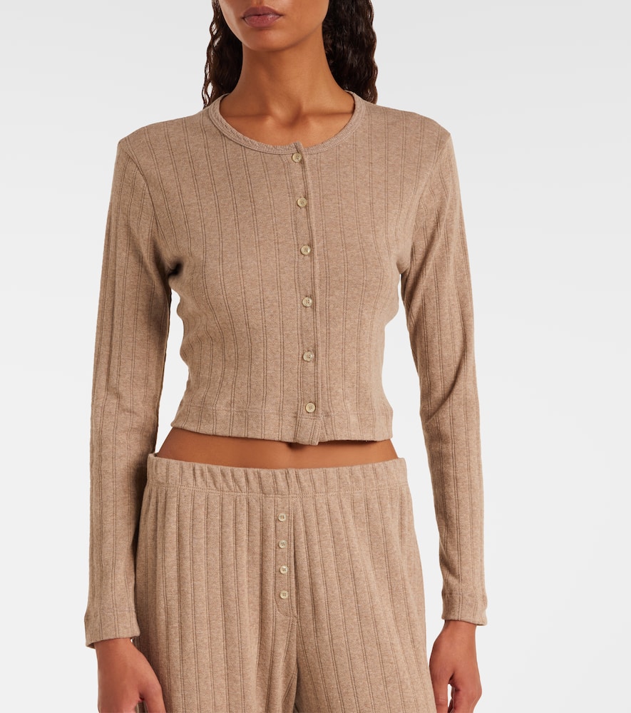 Cropped pointelle cotton cardigan