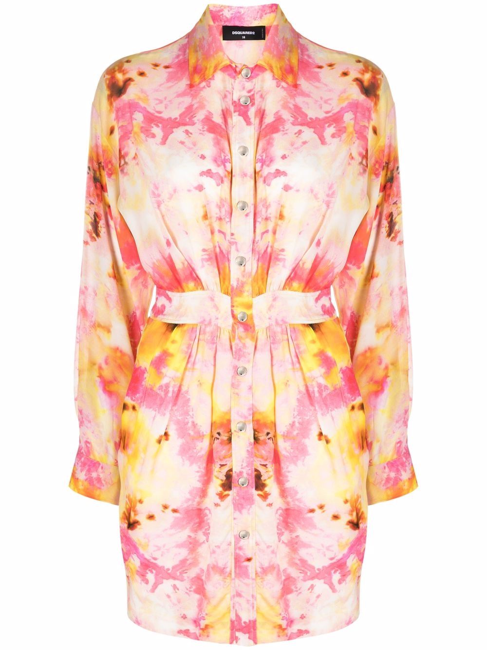 Tie-dye print fitted-waist shirt dress - 001S MULTICOLOR