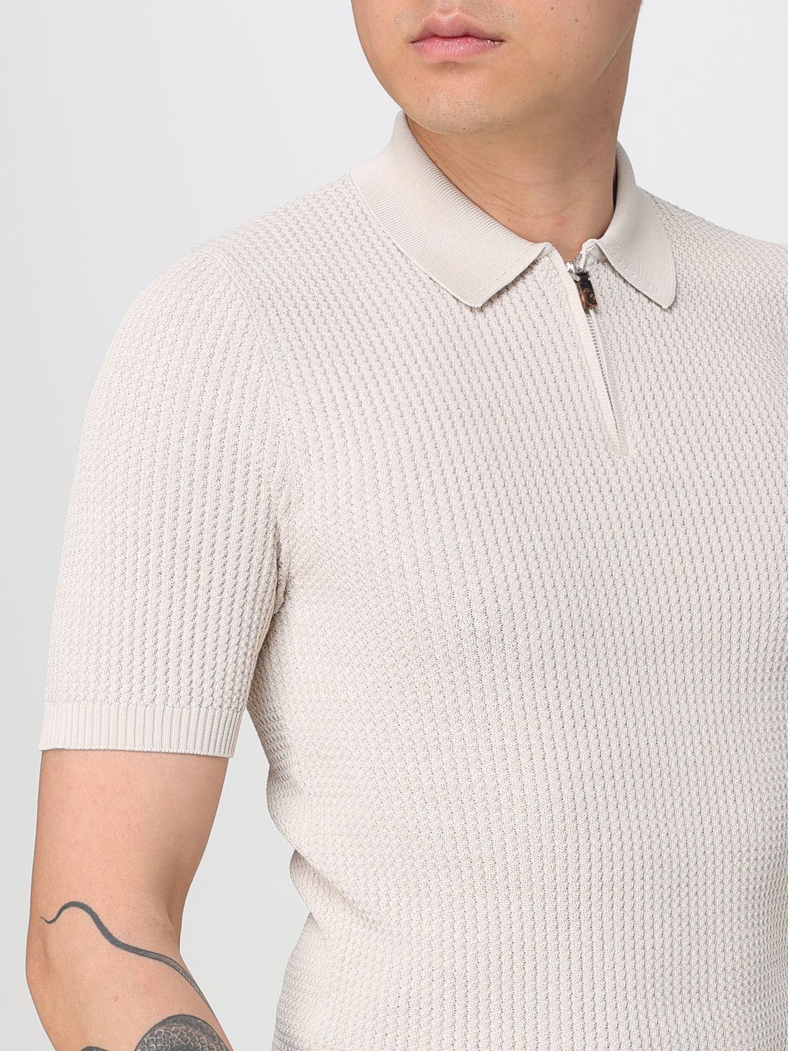 Ribbed-knit polo shirt - Blue