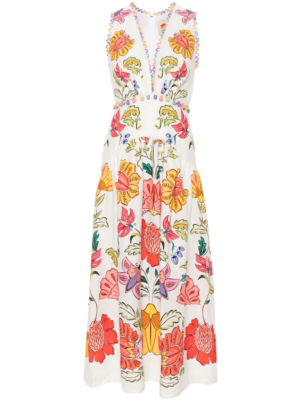 Floral Insects midi dress - White