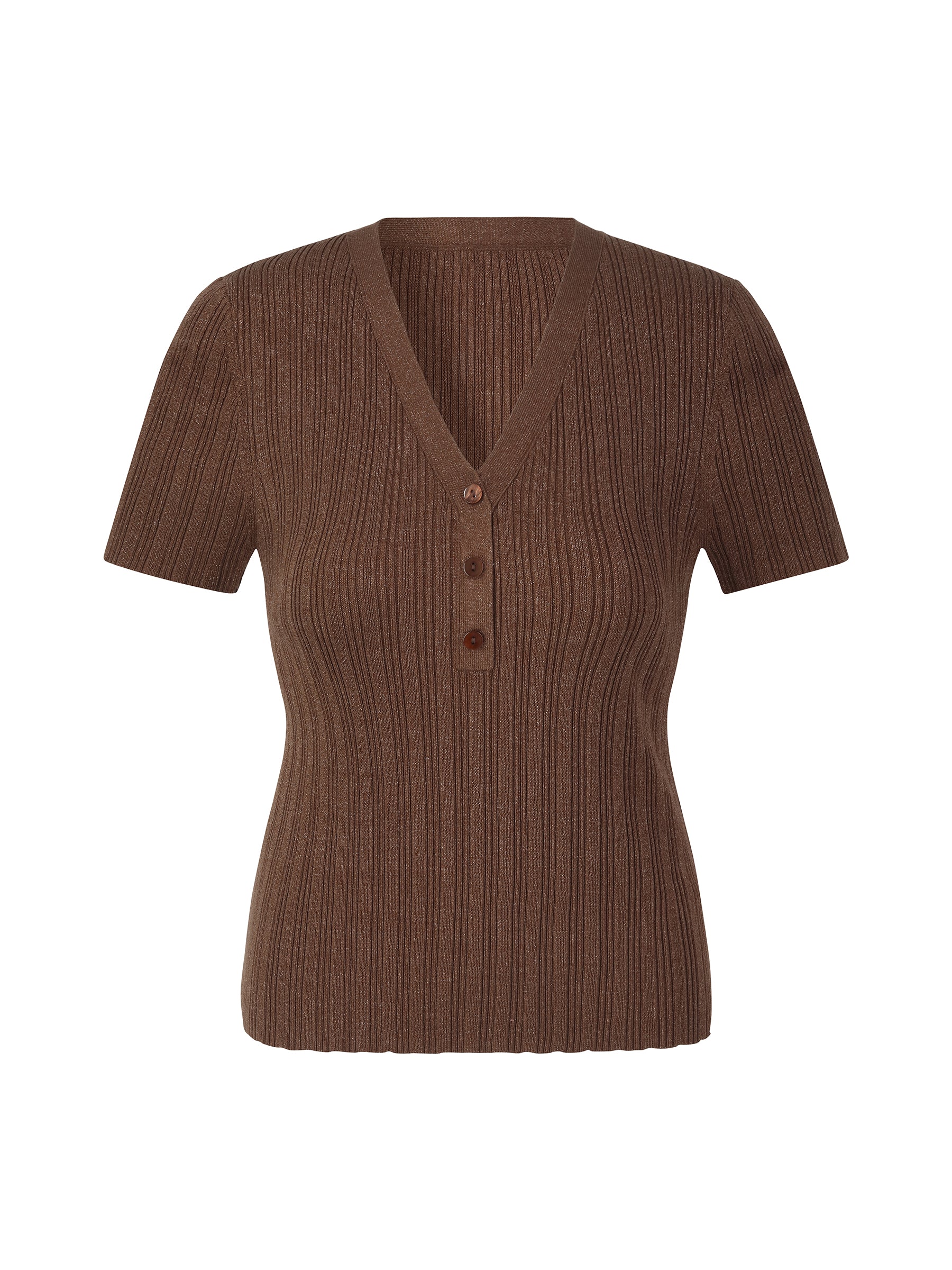 [Preview] Lyocell Blend V-Neck Women Glittering Knit Top
