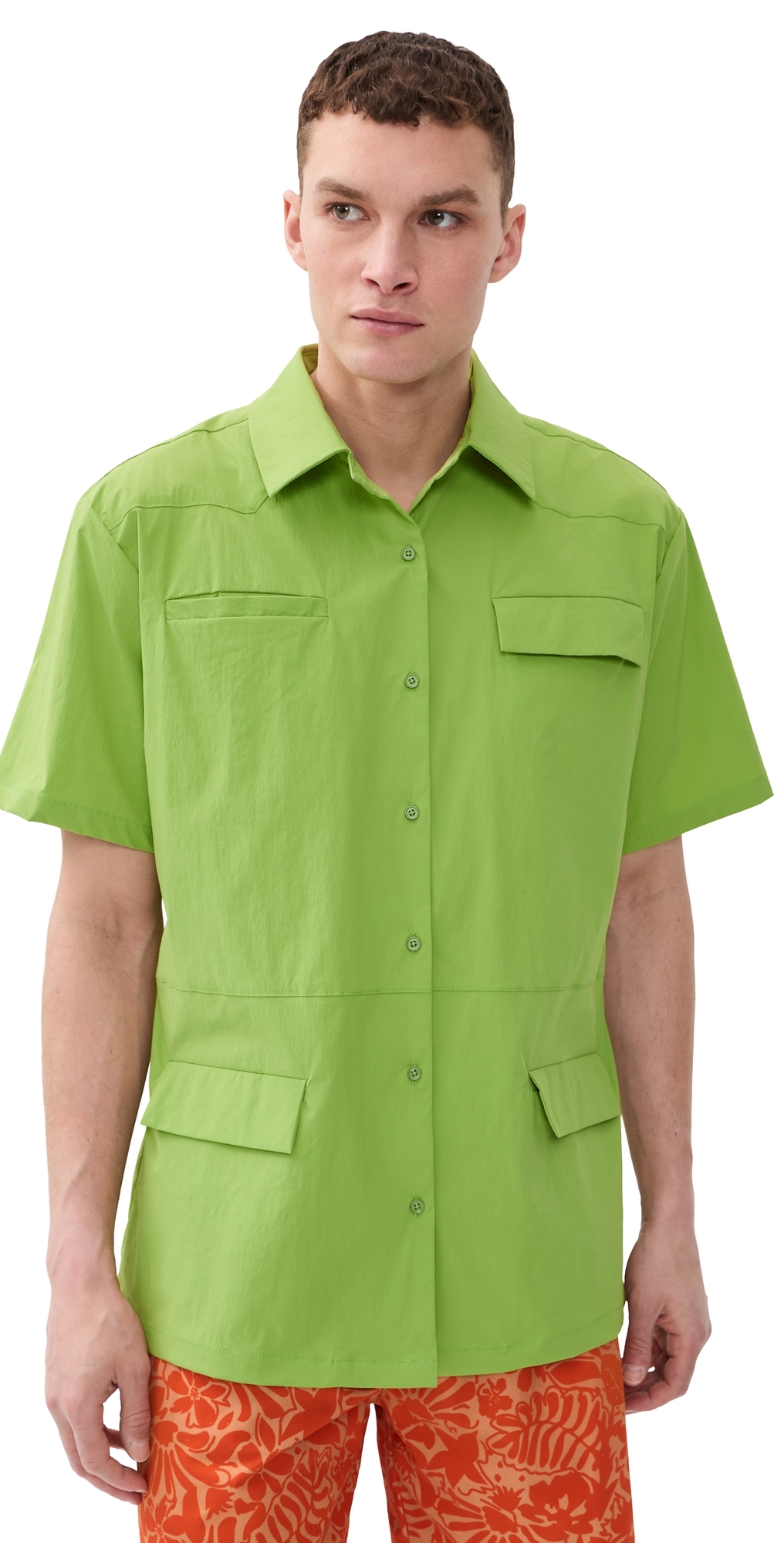 Bradley Nylon Camp Shirt Army Green