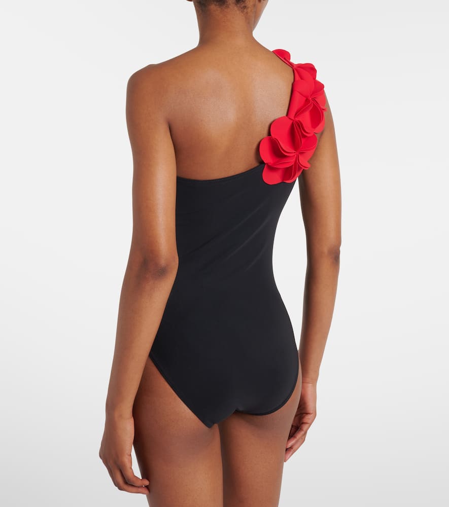 Tess floral-appliqué one-shoulder swimsuit