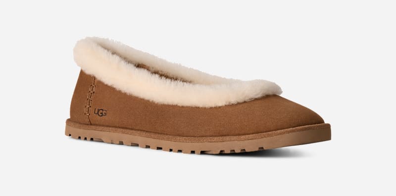 ® Women's Zora Ballet Flat Sheepskin Shoes in Chestnut