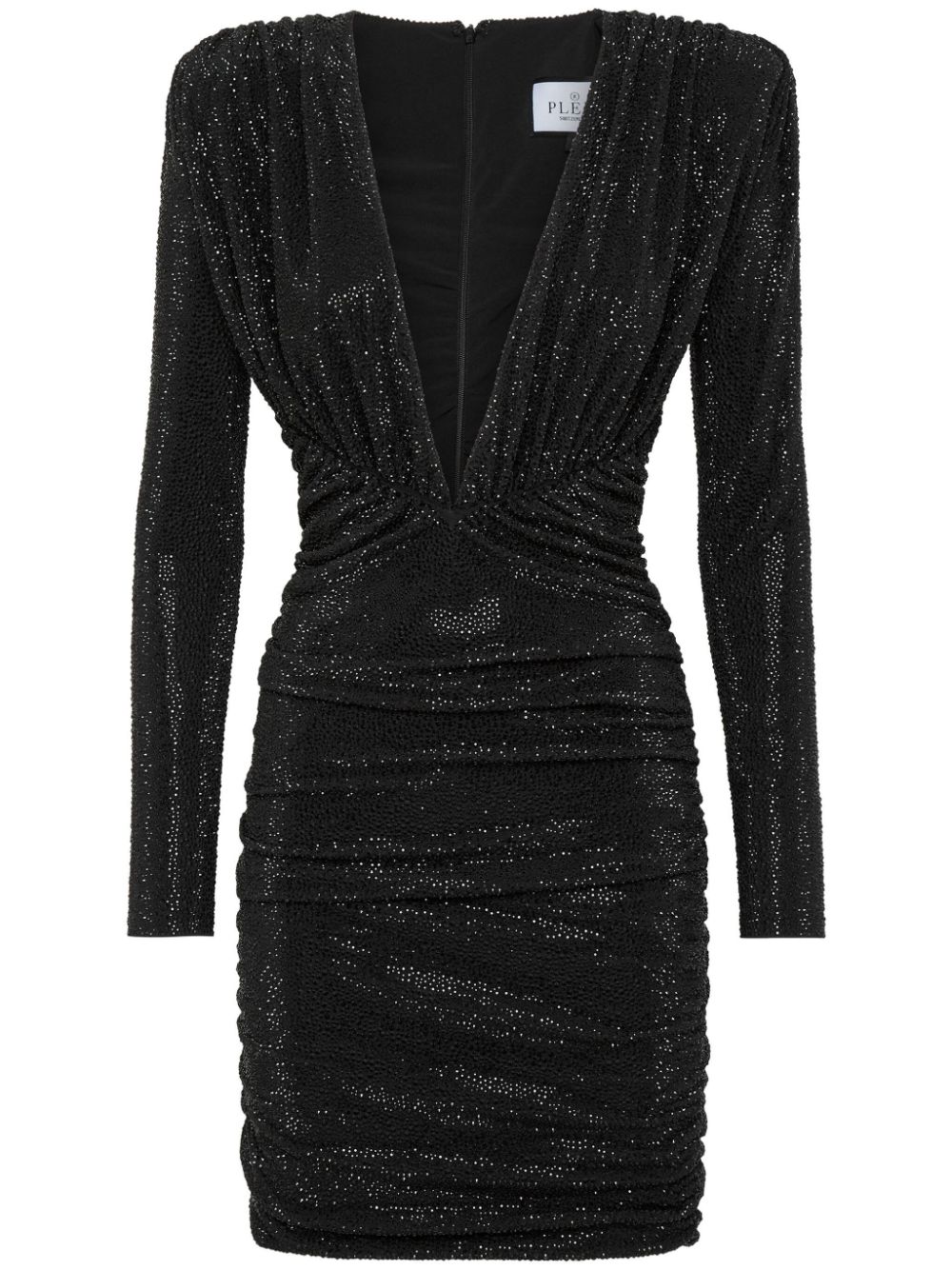 Crystal-embellished V-neck minidress - Black