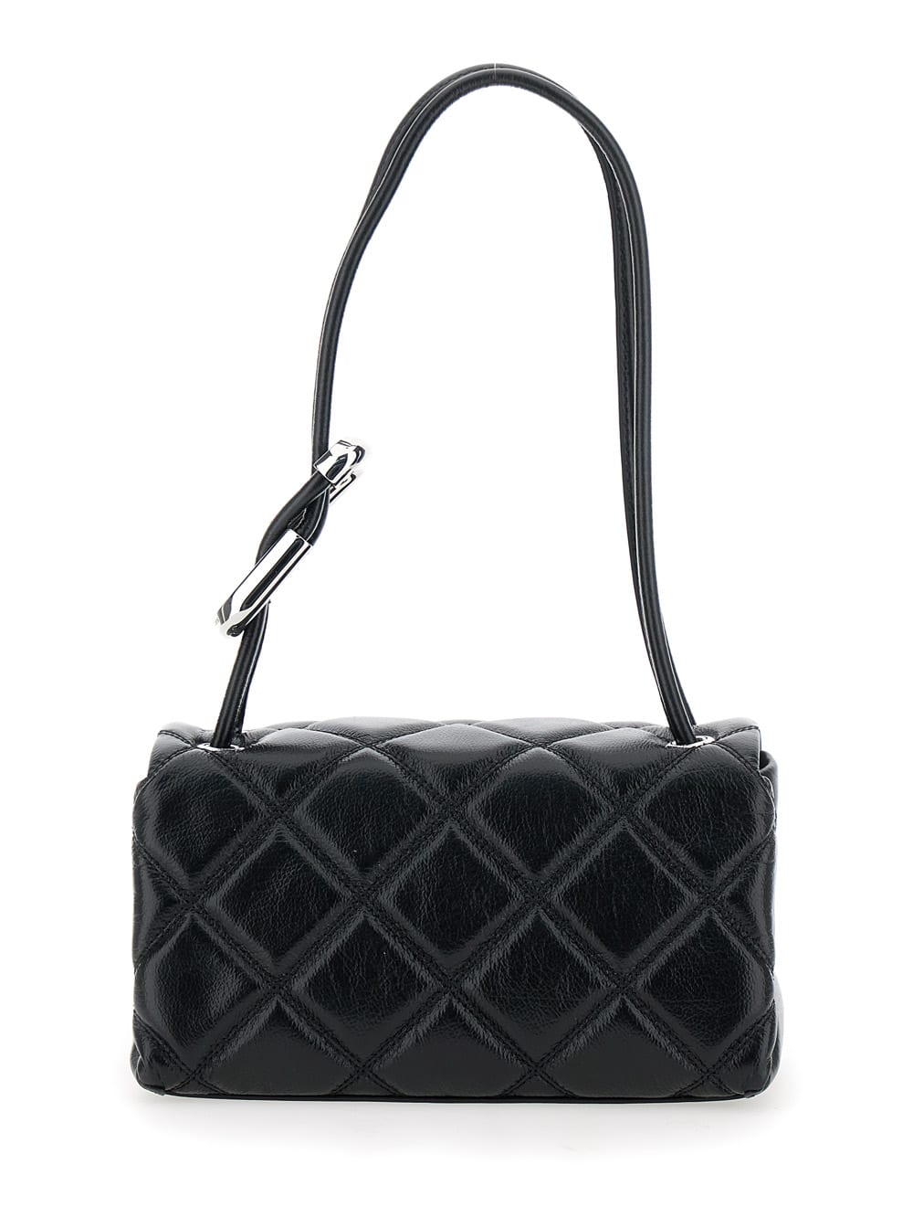 The Mini Dual Black Diamond-quilted Crossbody Bag With Top Handle In Leather Woman