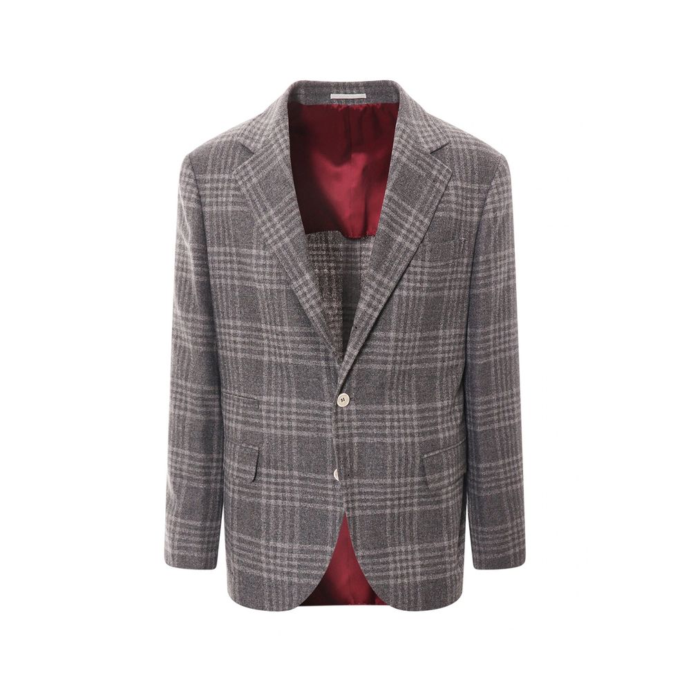 Wool-Blend Check Blazer — Gray