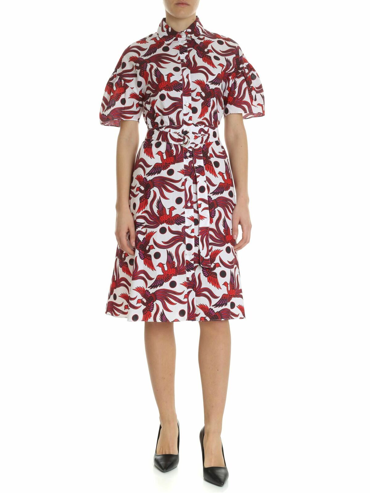 Belted white and red shirting dress