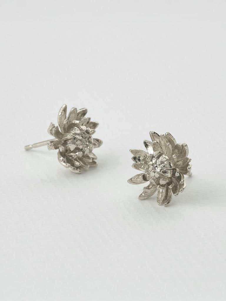 Chrysanthemum Flower Stud Earrings by Jewellery