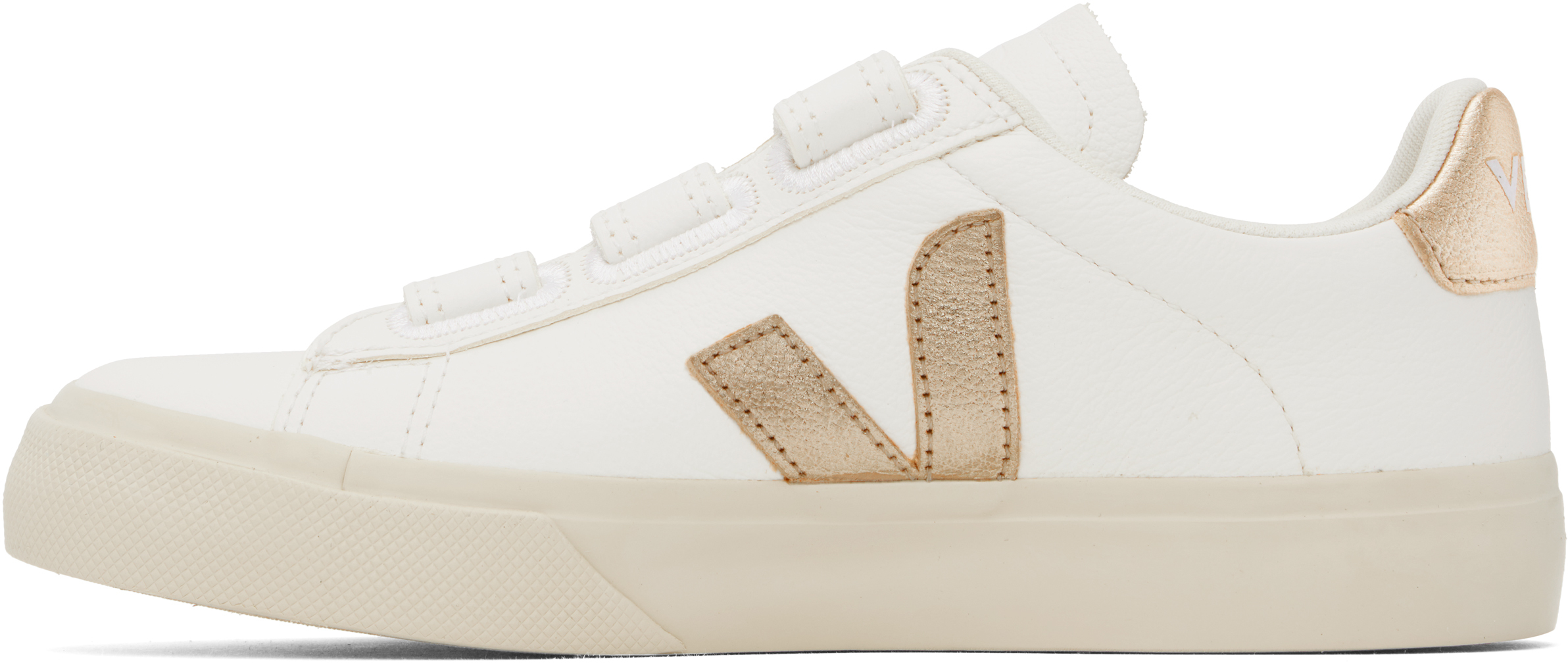 VEJA White & Gold Recife Leather Sneakers