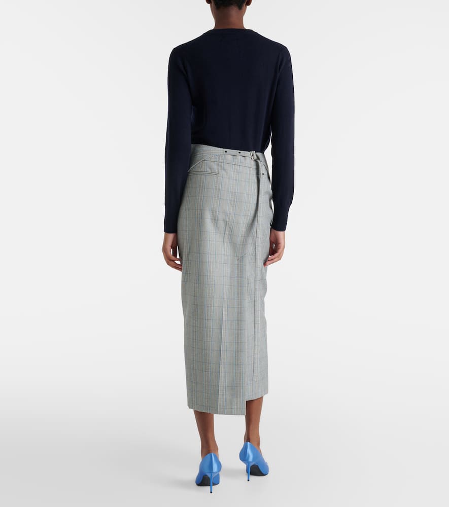 Checked virgin wool midi skirt