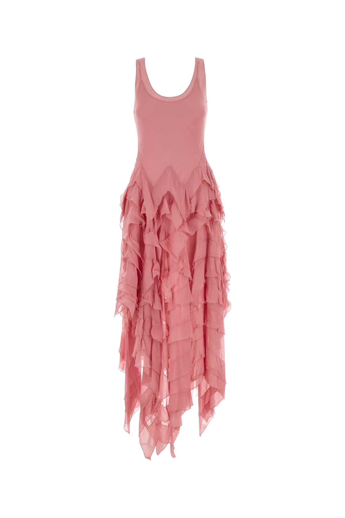 Layered Ruffled Viscose Dress — Pink