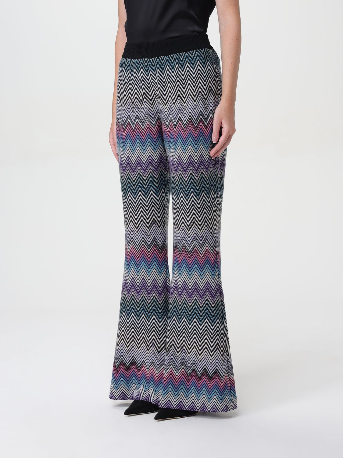 Zigzag woven wool flared trousers - Pink