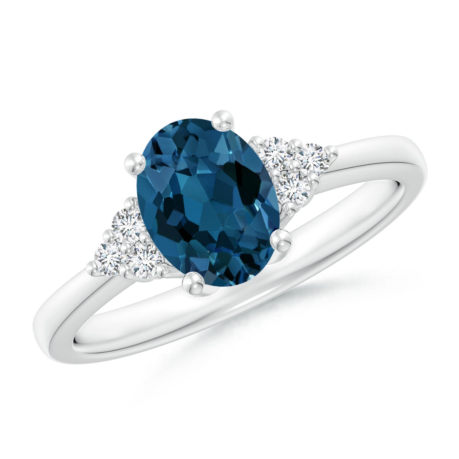 Angara 1.5 Carats Solitaire Oval London Blue Topaz and Diamond Promise Ring in Platinum